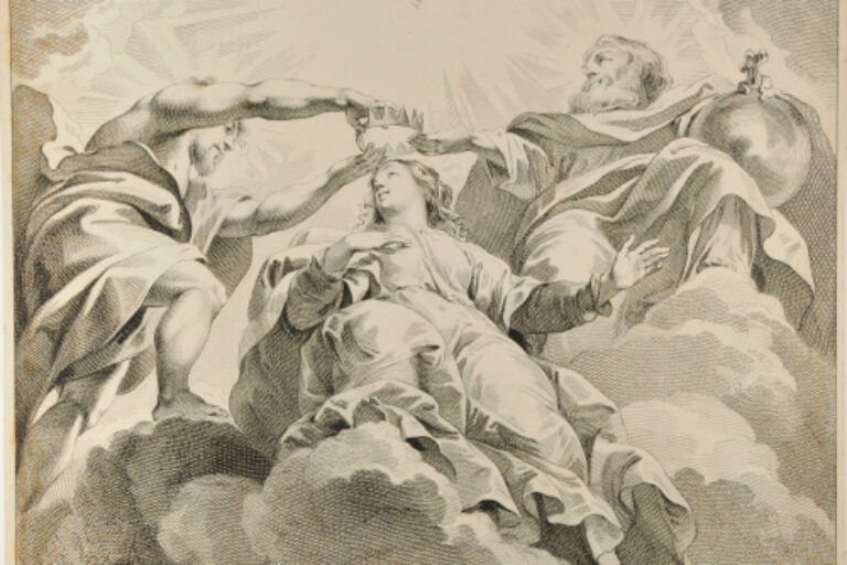 THE VIRGIN, IN THE CLOUDS, BEING CROWNED