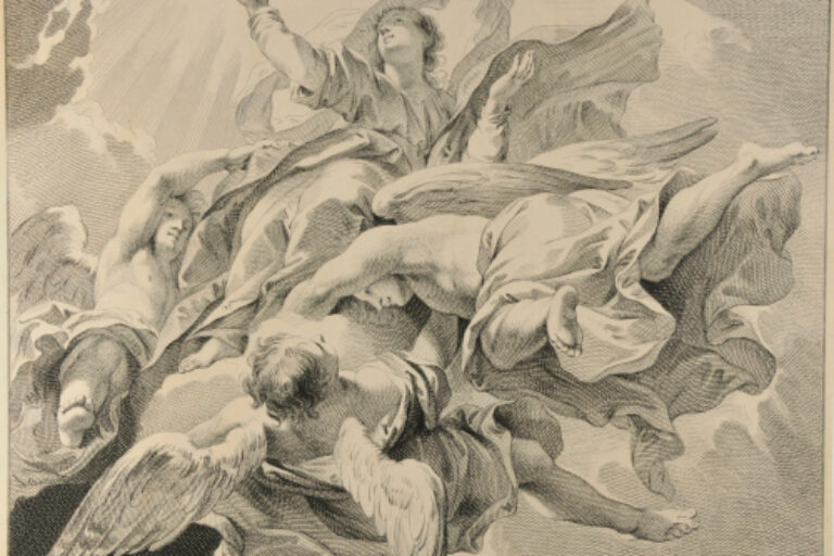 THE VIRGIN WITH THREE ANGELS IN THE CLOUDS