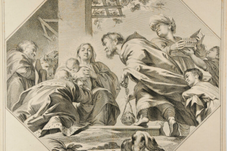 THE THREE WISE MEN BEARING GIFTS TO THE CHRIST CHILD