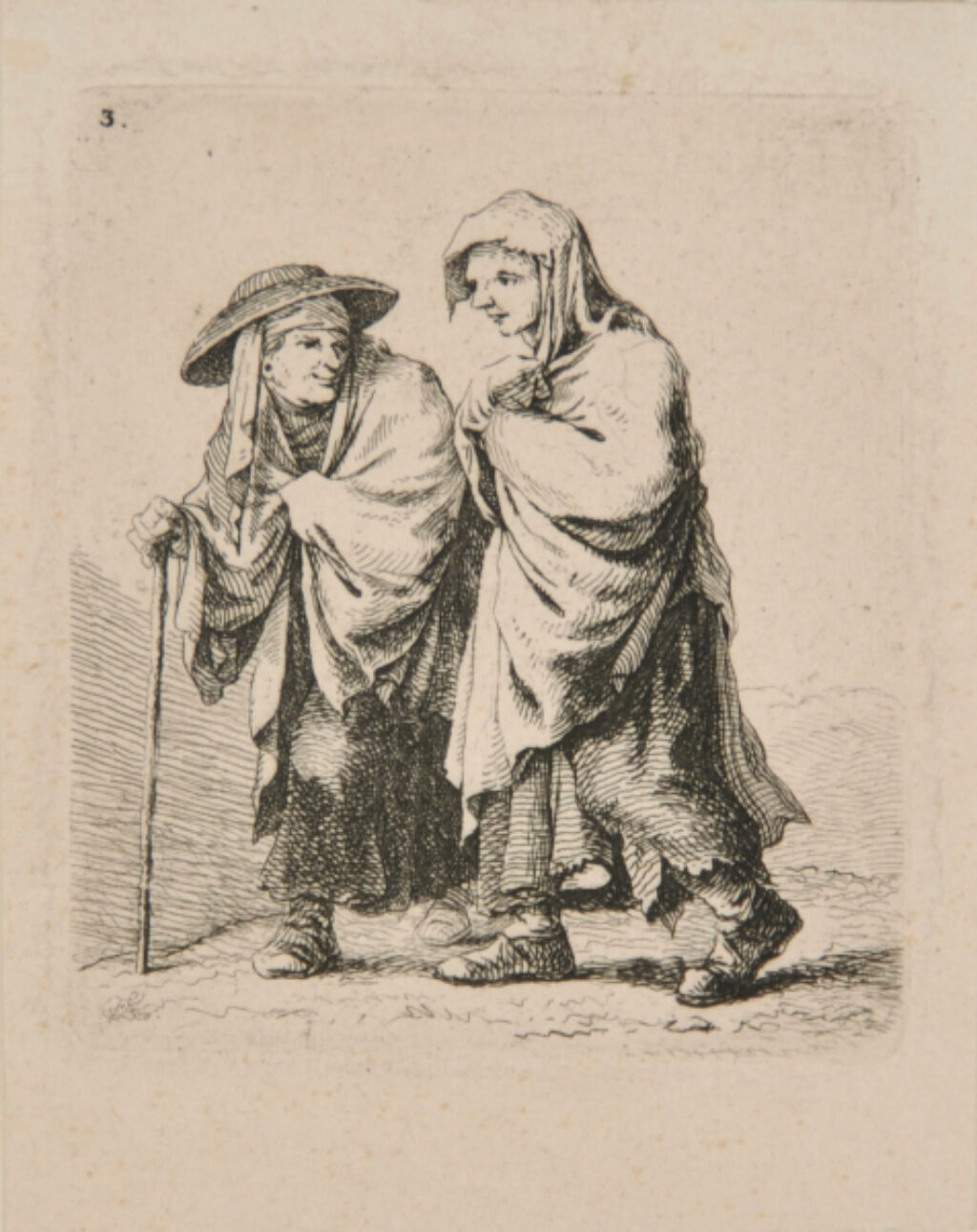 Two Beggar Women Walking Toward the Left