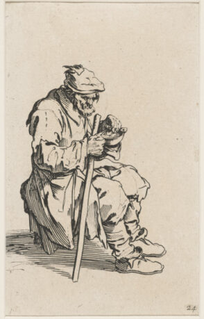 The Beggar Sitting on a Stool Eating