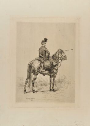 Chasseur à cheval vue presque de dos