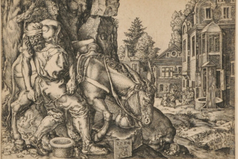 THE GOOD SAMARITAN PUTTING THE TRAVELLER ON HIS DONKEY