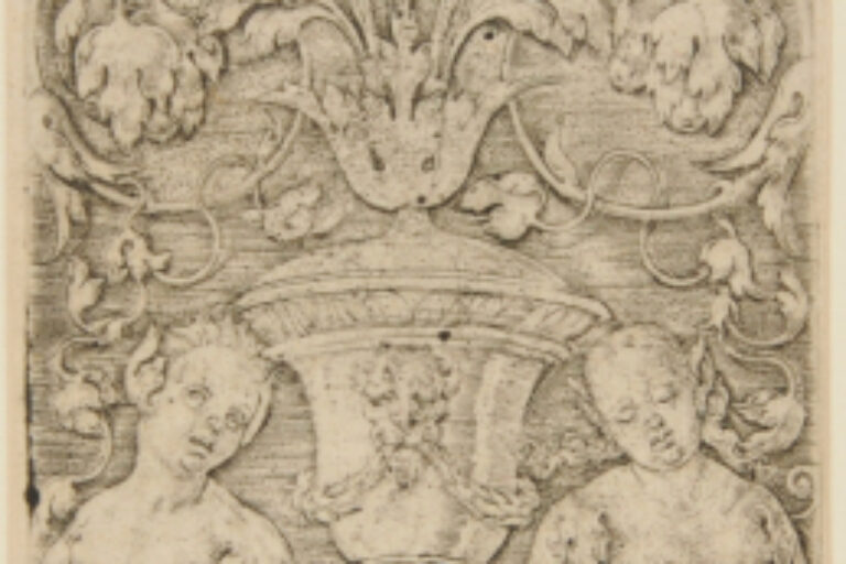 A VASE BETWEEN TWO CHIMERIC FIGURES