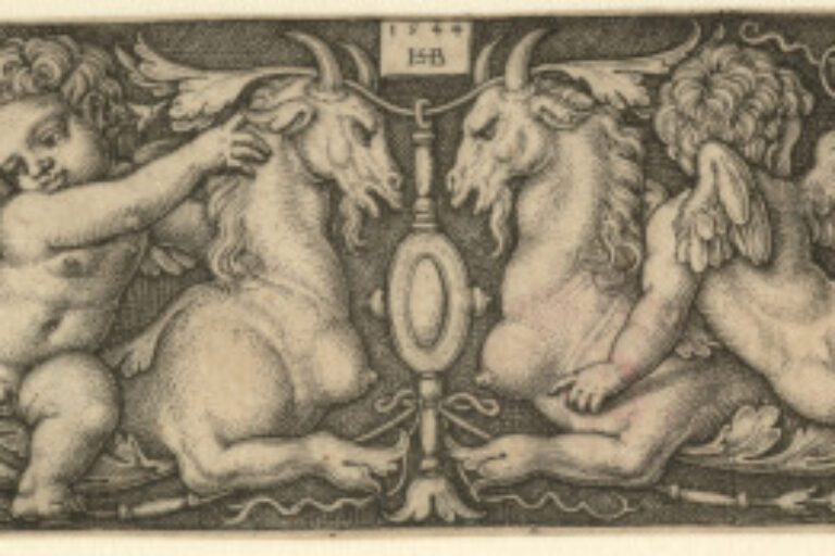 ORNAMENT WITH TWO GENII RIDING ON CHIMERAS
