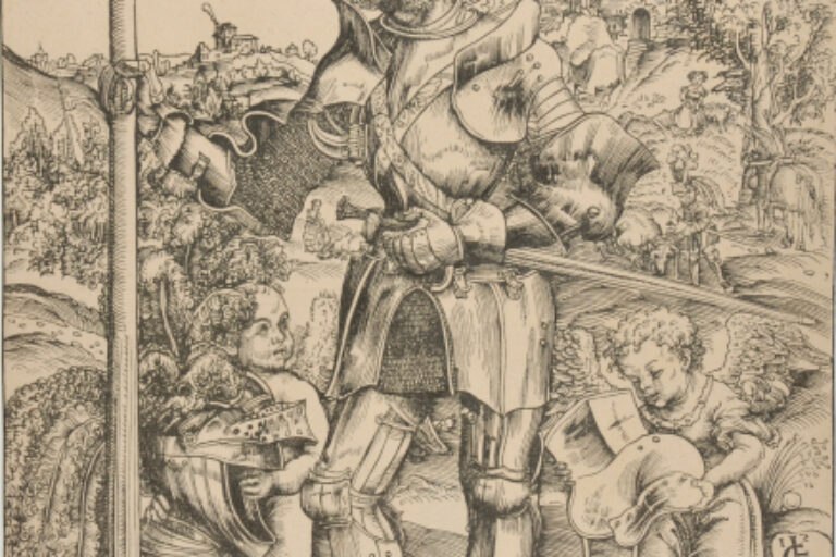 SAINT GEORGE STANDING BETWEEN TWO ANGELS