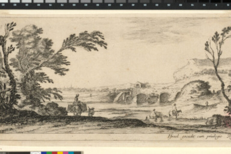 TRAVELERS CROSSING STREAM ON HORSEBACK