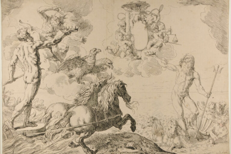 JUPITER, NEPTUNE AND PLUTO DOING HOMAGE TO THE ARMS OF CARDINAL BORGHESE