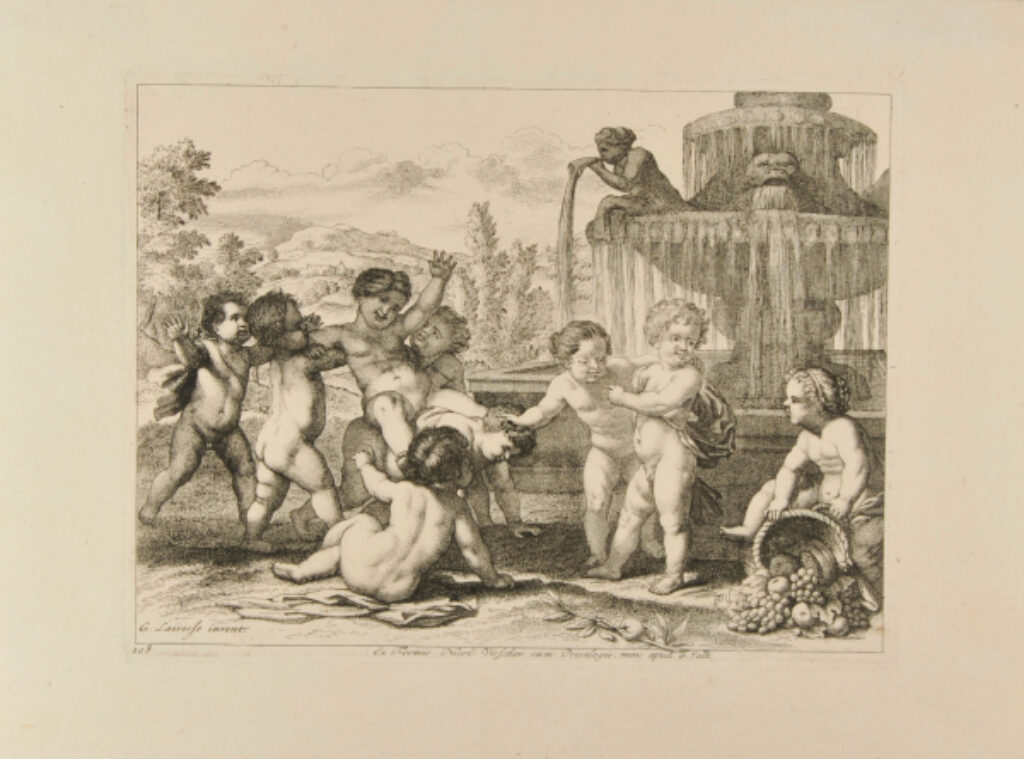 Putti playing around a fountain
