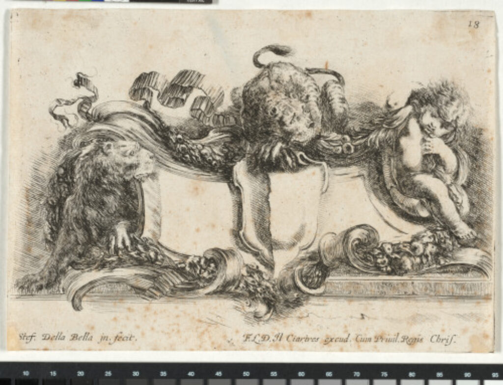 Cartouche with Two Lions and Putto