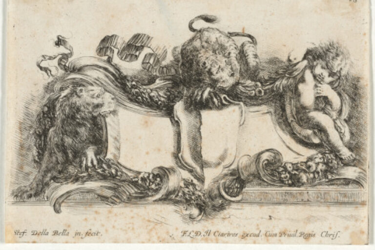 CARTOUCHE WITH TWO LIONS AND PUTTO