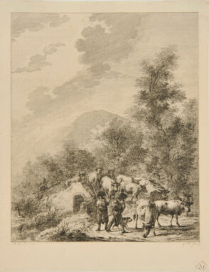 Soldiers Driving Cattle over a Bridge