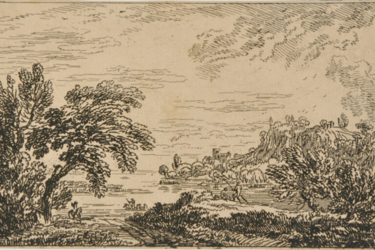 LANDSCAPE WITH MAN FISHING BY THE WATER