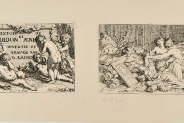 TWO ILLUSTRATIONS FROM THE STORY OF DIDO AND AENEAS: TITLE PLATE AND THE DEATH OF DIDO