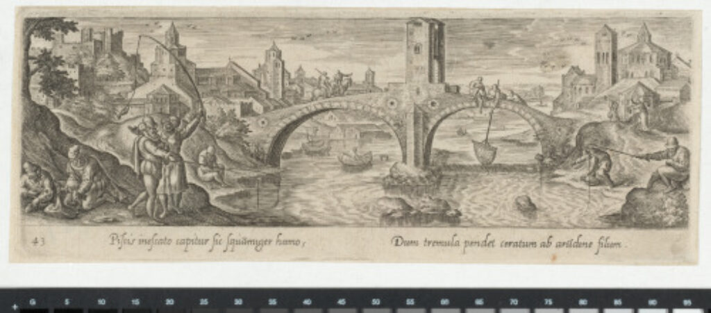 Fishing with Lines by a Bridge in Town