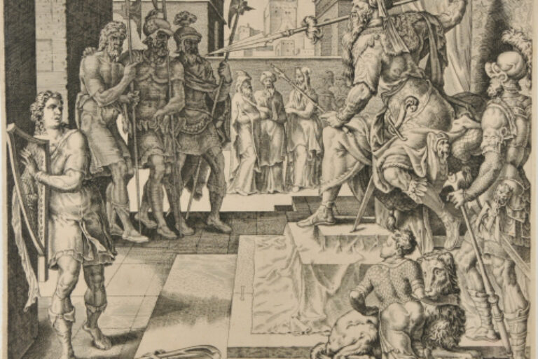 SAUL CASTING A JAVELIN AT DAVID