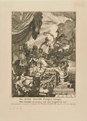 Four illustrations for the 1668 tragedy ‘Dido’s Death’ by Andries Pels: Act III, Dido’s Suicide