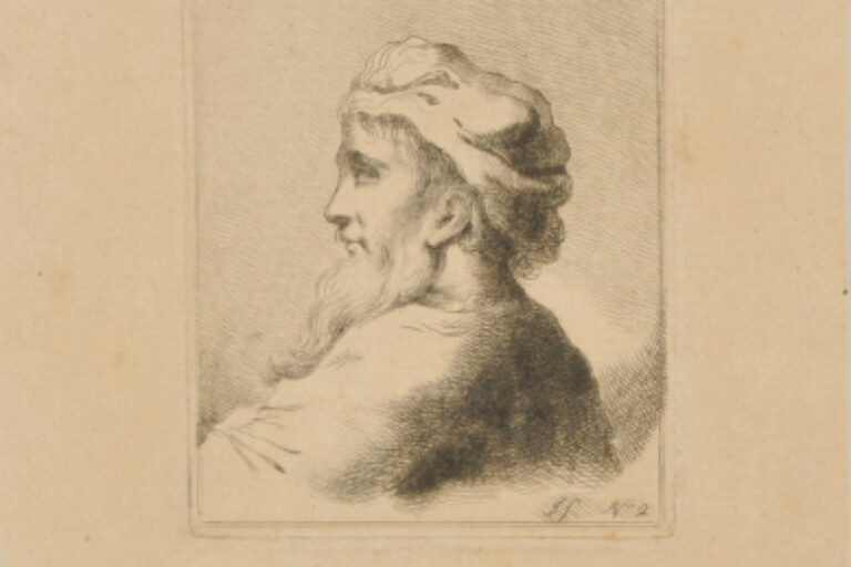 PROFILE OF MAN WITH BEARD AND TURBAN, TURNED TO LEFT