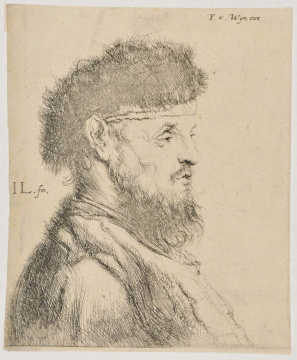 Head of Man, Wearing Fur Cap, Turned to Right