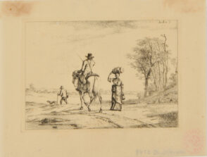 Man on Horseback Riding by a Woman with Bundle on Her Head