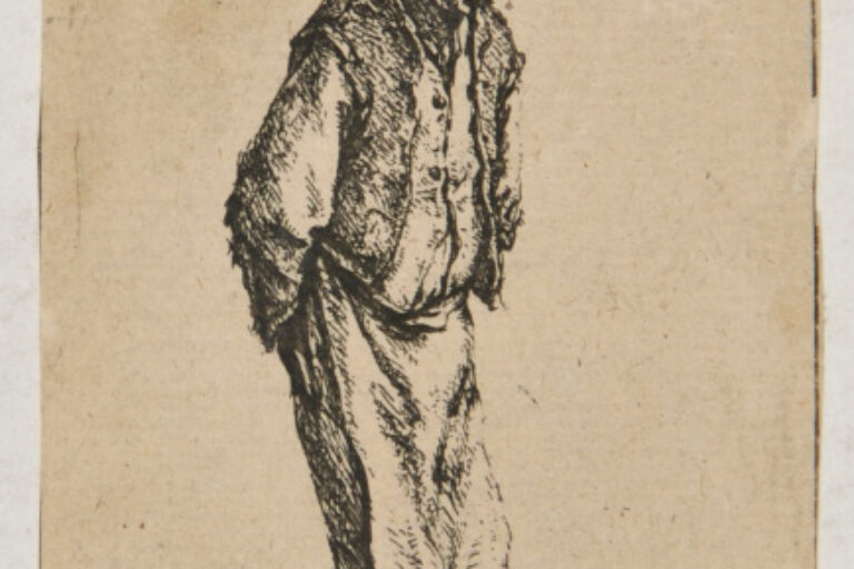 BEGGAR STANDING WITH HANDS BEHIND HIS BACK