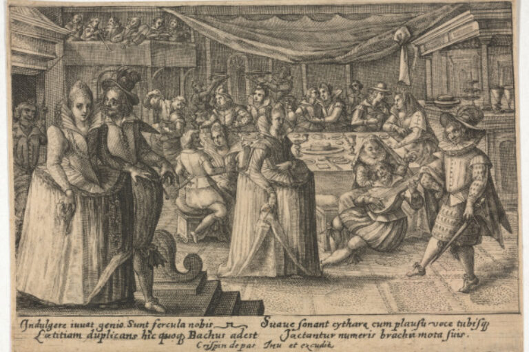 LADY AND GENTLEMAN ATTENDING A BANQUET