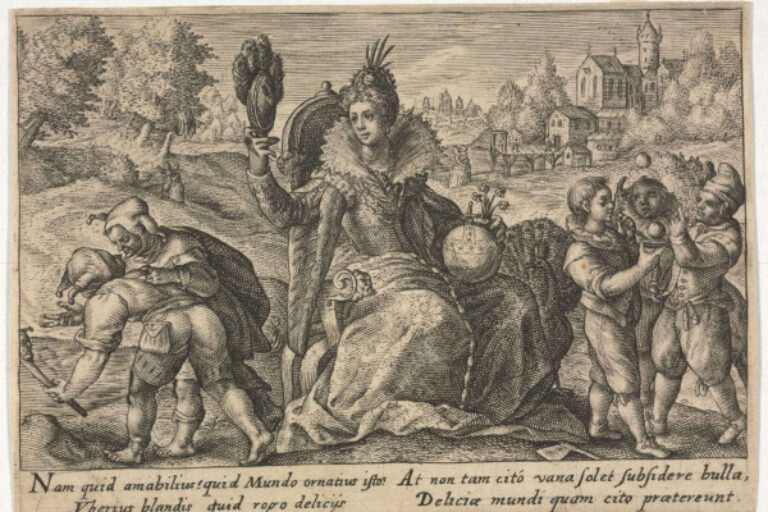 LADY IN RICH ATTIRE WITH A GLOBE