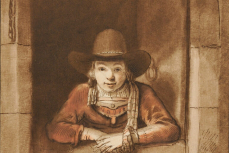 BOY LEANING ON A DOOR