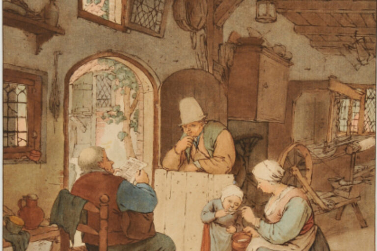 INTERIOR SCENE WITH MAN READING A NEWSPAPER