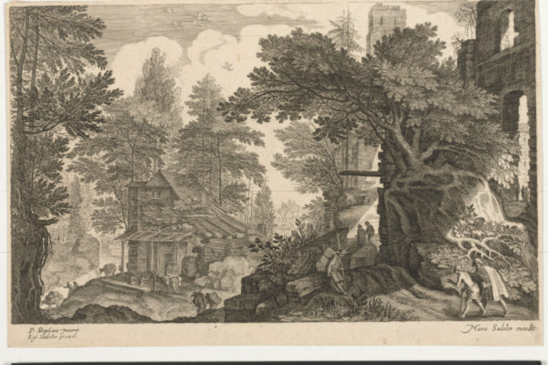 LANDSCAPE WITH RUINED BUILDING ON RIGHT
