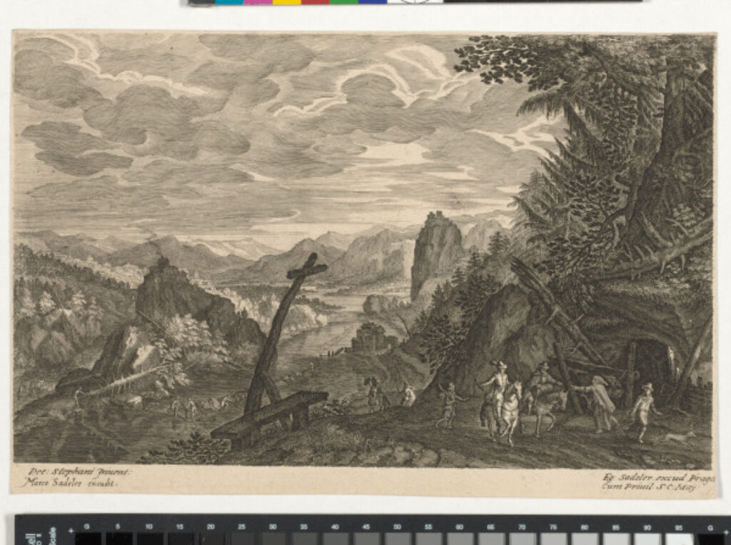 Landscape, with Riders Approaching a Hermit on Right