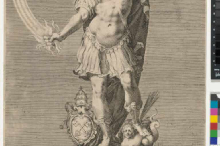 ALLEGORY - MALE FIGURE STANDING ON TERRESTRIAL GLOBE
