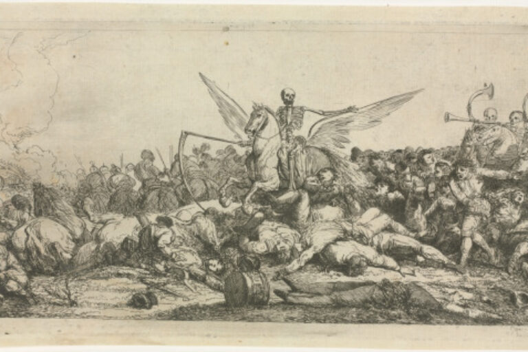 DEATH RIDING PEGASUS ACROSS A BATTLEFIELD