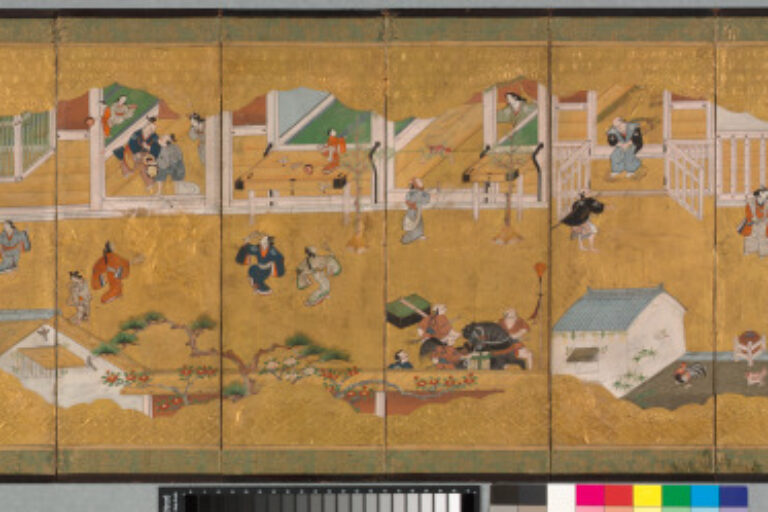 Six-Panel Screen with New Year’s Scene