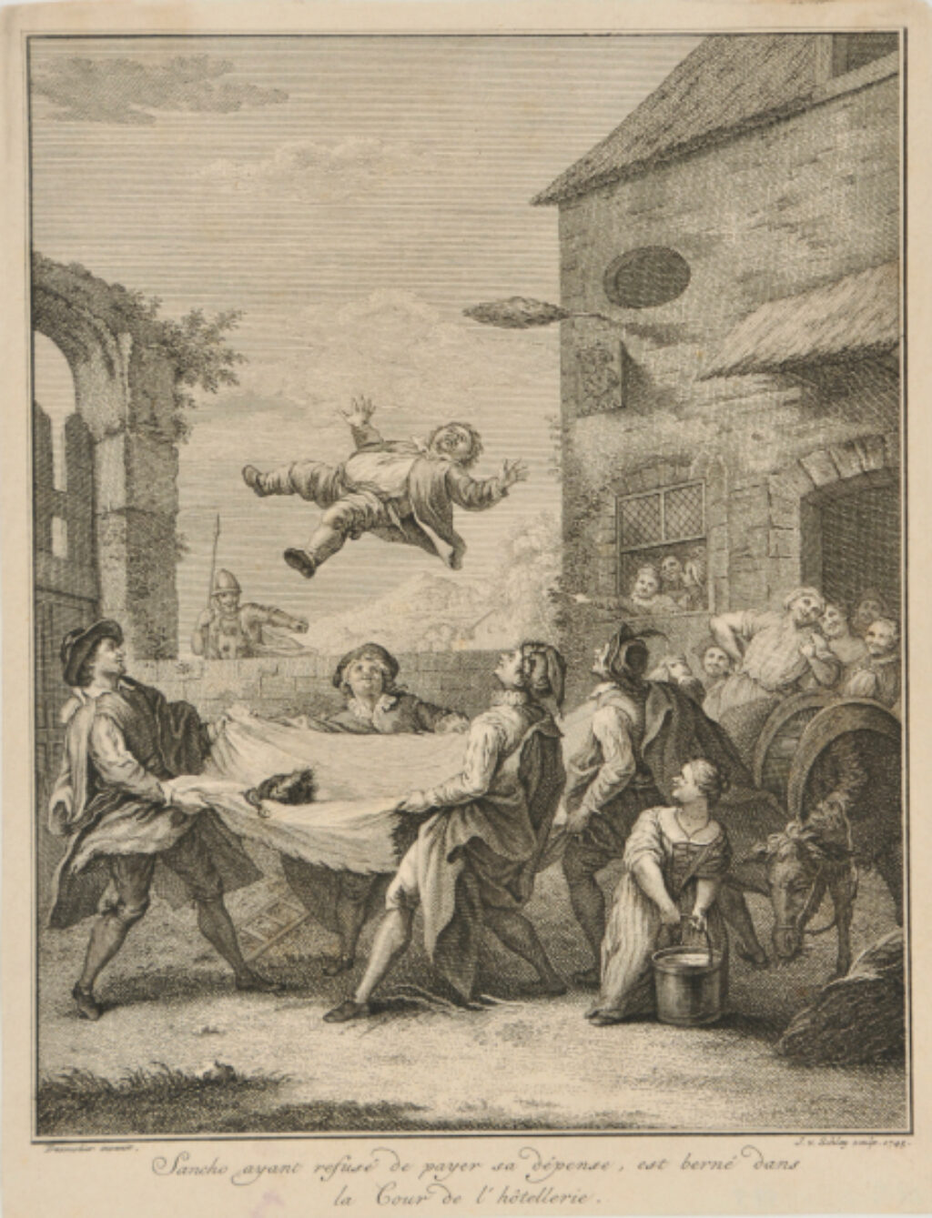 Sancho ayant refuse de payer sa depense, est berne dans la cour de l’hotellerie