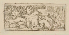 Two Children on the Ground Beside a Cannon