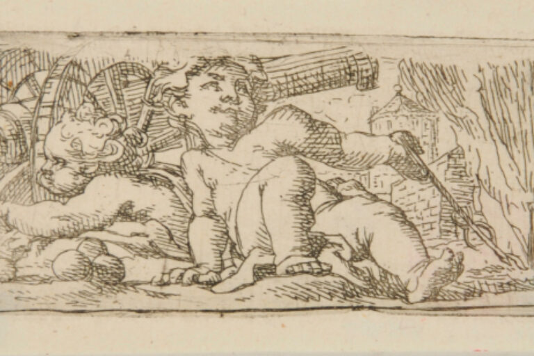 TWO CHILDREN ON THE GROUND BESIDE A CANNON