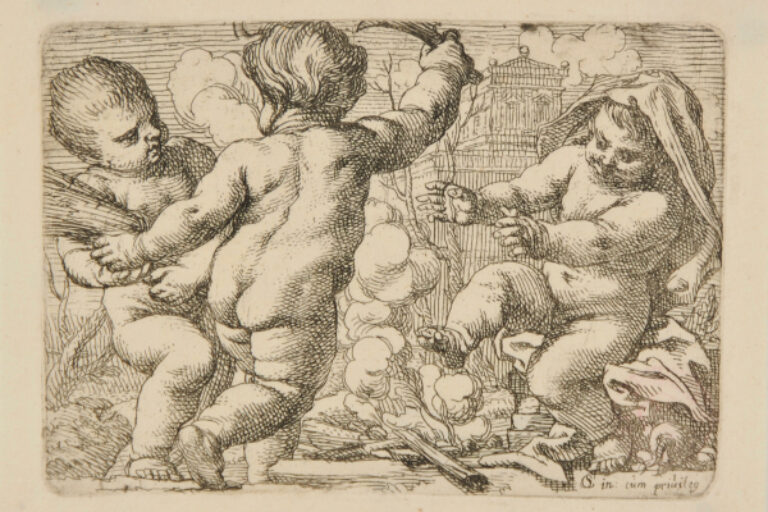 WINTER, REPRESENTED BY THREE CHILDREN AROUND A FIRE