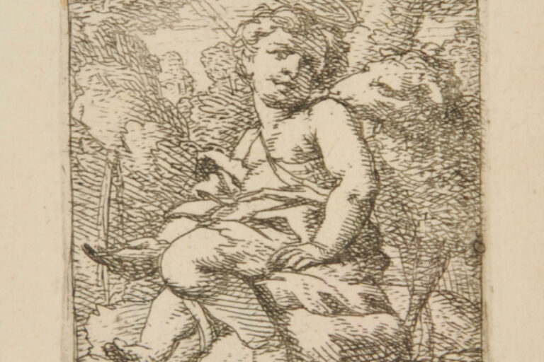 INFANT SAINT SITTING ON A ROCK