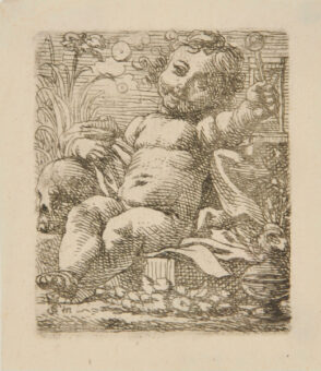 Allegory on Vanity: Child with Bubbles, a Skull by his Side
