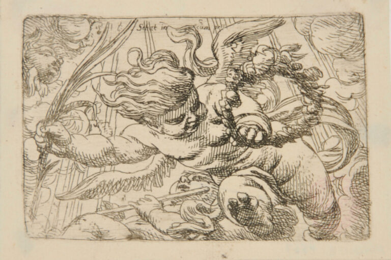 A PUTTO WITH A WREATH OF FLOWERS