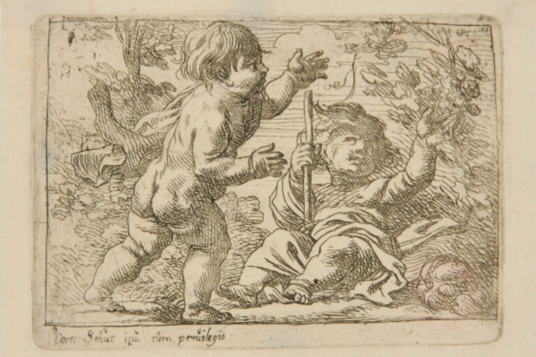 TWO CHILDREN, ONE STANDING, ONE SITTING ON GROUND