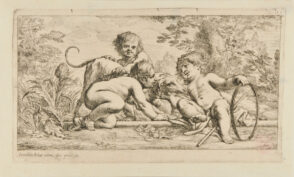 Three Children Playing with a Greyhound