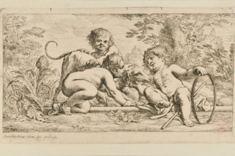 THREE CHILDREN PLAYING WITH A GREYHOUND