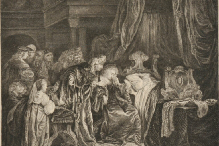 MOTHER MOURNING AT THE DEATHBED OF HER CHILD