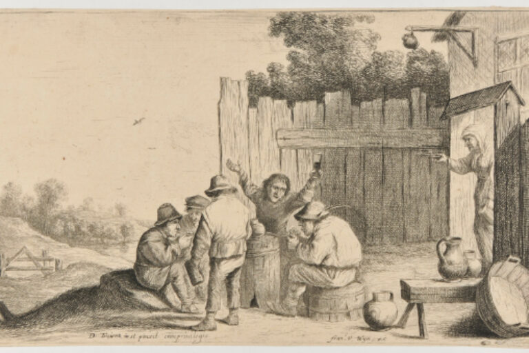 DRINKERS AND SMOKERS AROUND A BARREL