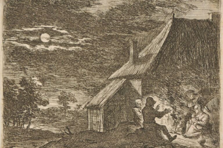 MOONLIGHT SCENE WITH PEASANTS ABOUT A FIRE