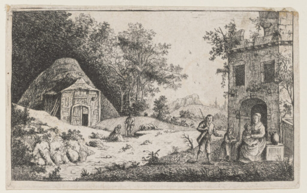 Landscape with People Resting Before Old Houses