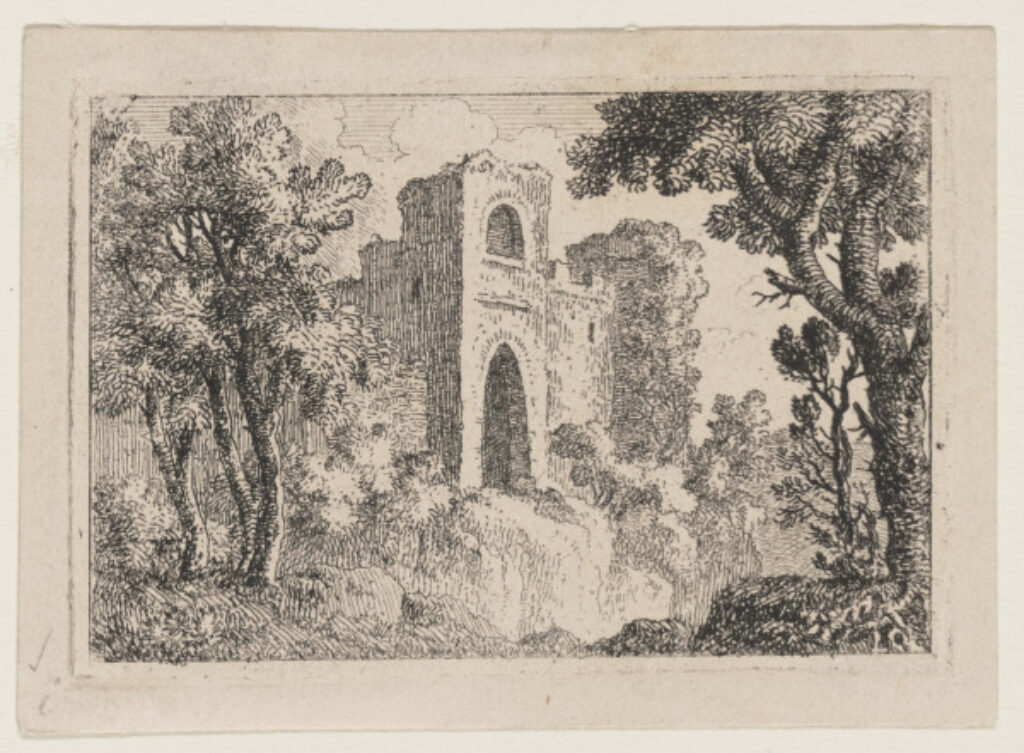 Landscape with Castle in Center, Trees in Foreground