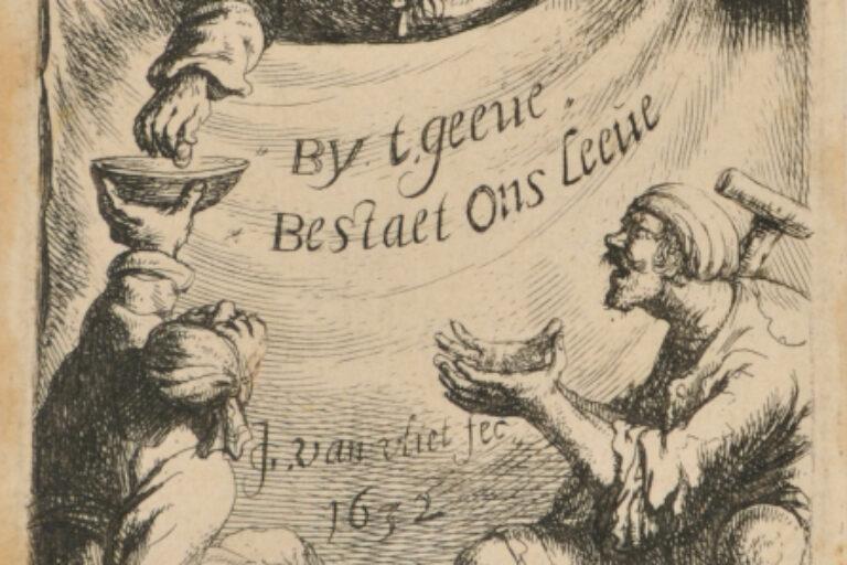 GENTLEMAN GIVING ALMS TO TWO BEGGARS